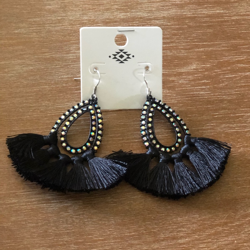 Crystal and tassel earrings